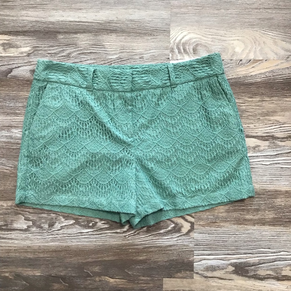 LOFT Outlet Green 4” Lace Overlay High Waist Shorts 12 NWT
